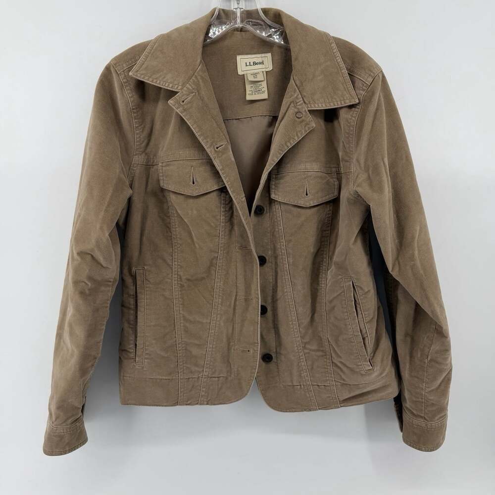 LL Bean Women’s XS Tan Brushed Cotton Stretch Blazer Jacket Button Pocket Work